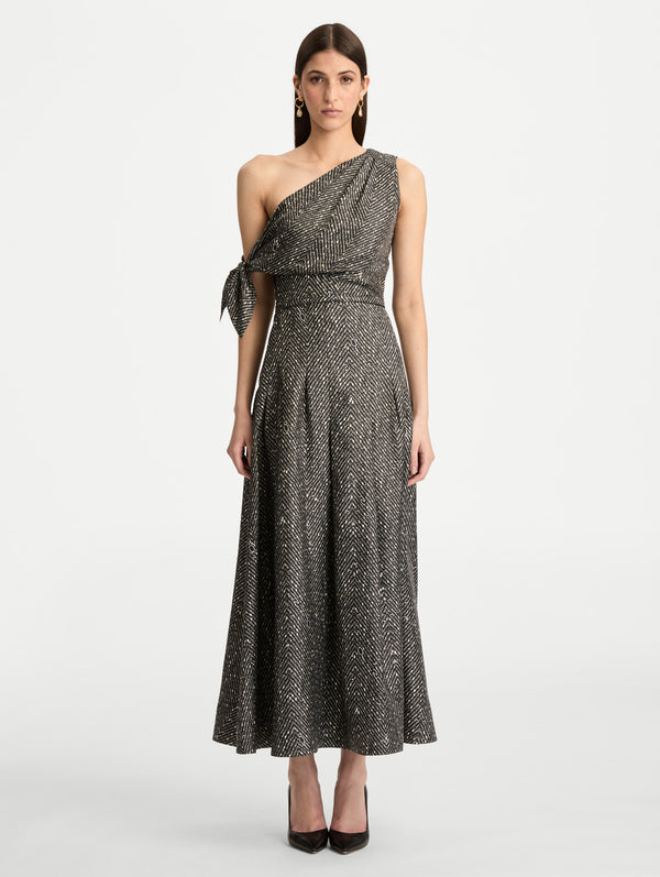 Oscar De La Renta Chevron Silk Twill Dress