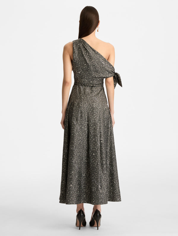 Oscar De La Renta Chevron Silk Twill Dress