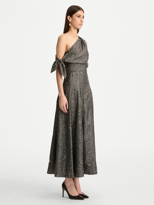 Oscar De La Renta Chevron Silk Twill Dress