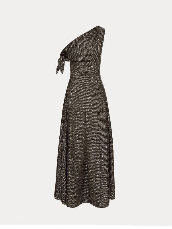 oscar de la renta Chevron Silk Twill Dress