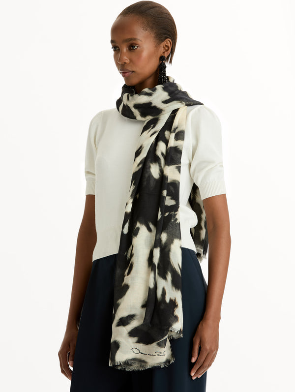 Oscar De La Renta Cow Printed Foulard Scarf