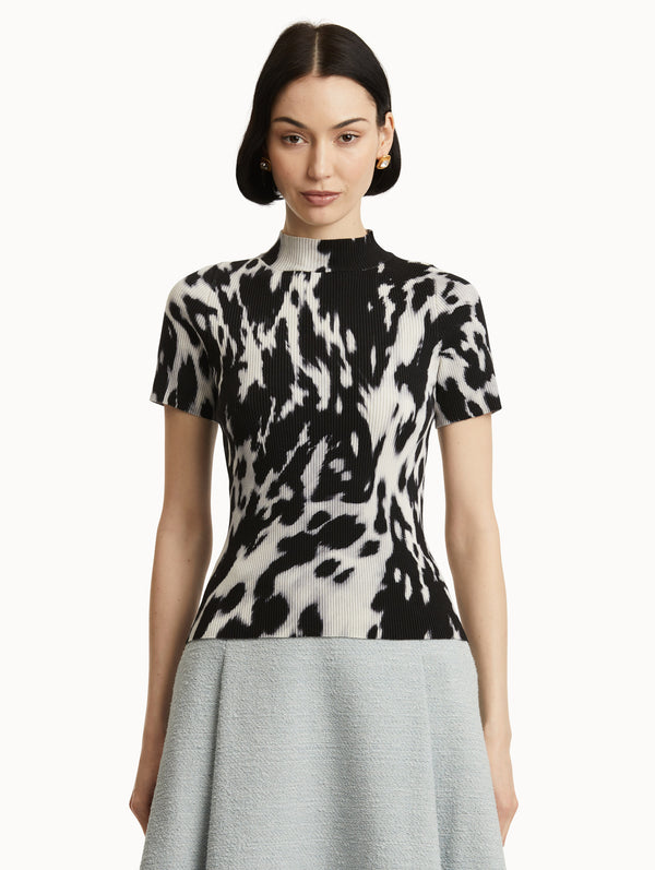 Oscar De La Renta Cowhide Printed Ribbed Pullover