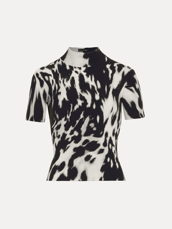 oscar de la renta Cowhide Printed Ribbed Pullover