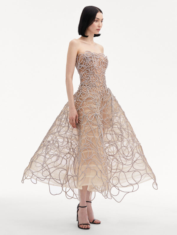 Oscar De La Renta Crystal Embroidered Cord Gown