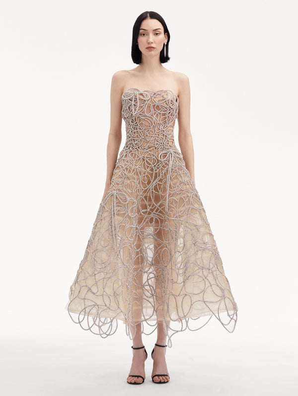 Oscar De La Renta Crystal Embroidered Cord Gown