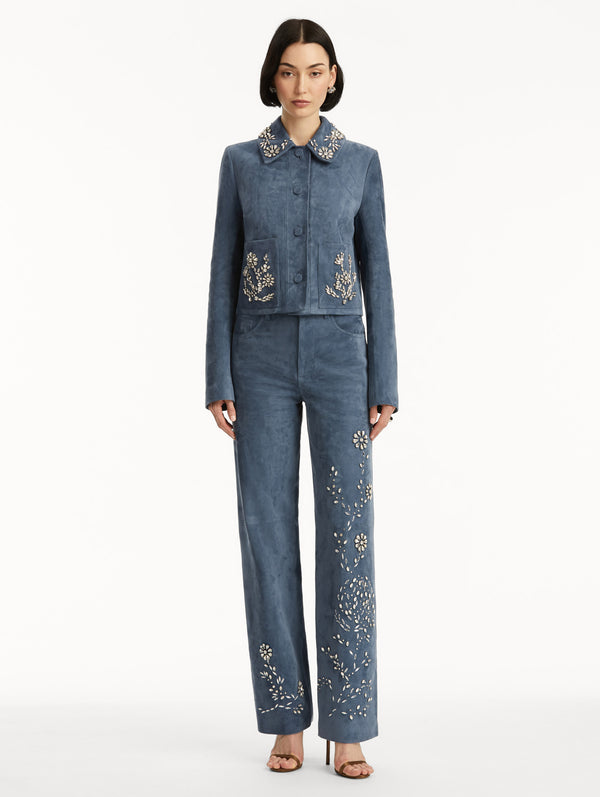 Oscar De La Renta Crystal Embroidered Suede Jacket