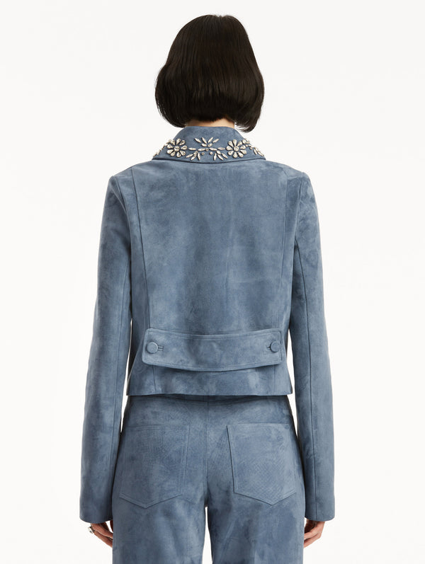 Oscar De La Renta Crystal Embroidered Suede Jacket