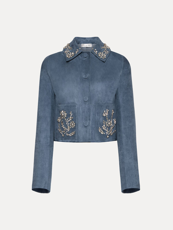 oscar de la renta Crystal Embroidered Suede Jacket