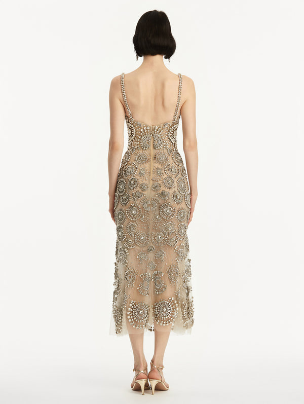 Oscar De La Renta Crystal Medallion Cocktail Dress