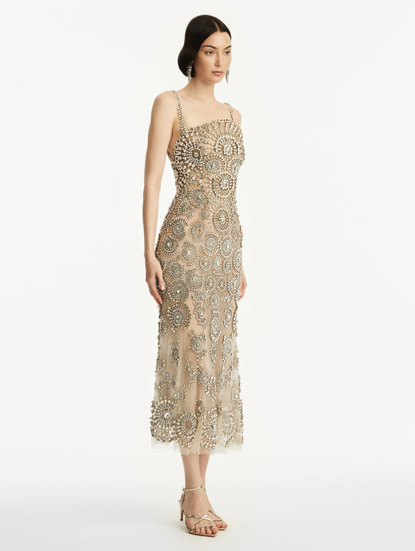 Oscar De La Renta Crystal Medallion Cocktail Dress