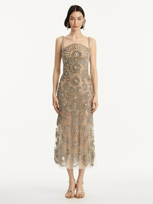 Oscar De La Renta Crystal Medallion Cocktail Dress