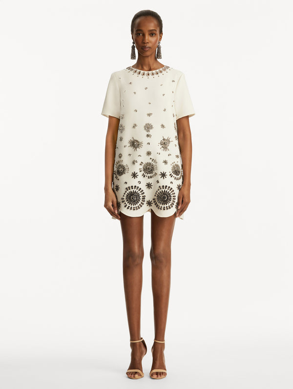 Oscar De La Renta Crystal Medallion Shift Dress