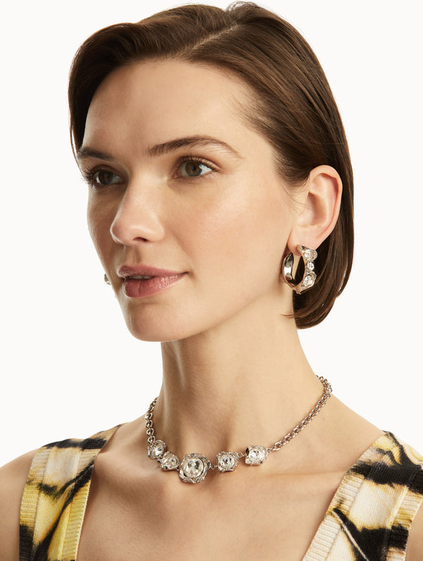 Oscar De La Renta Crystal Nest Hoop Earrings