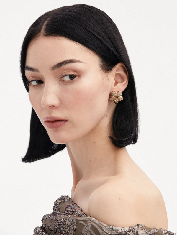 Oscar De La Renta Crystal O Flower Earrings