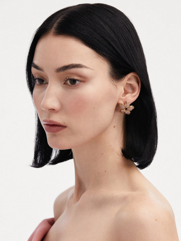 Oscar De La Renta Crystal O Flower Earrings