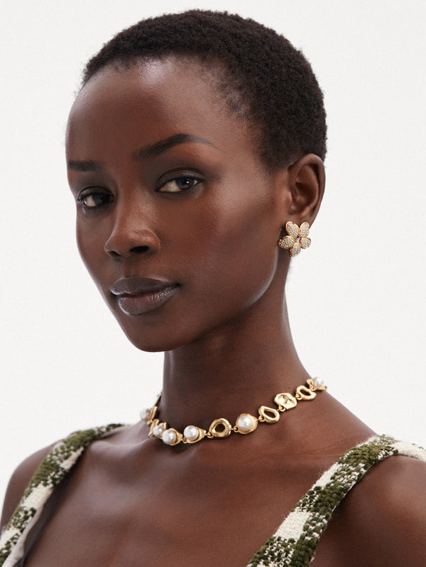 Oscar De La Renta Crystal O Flower Earrings