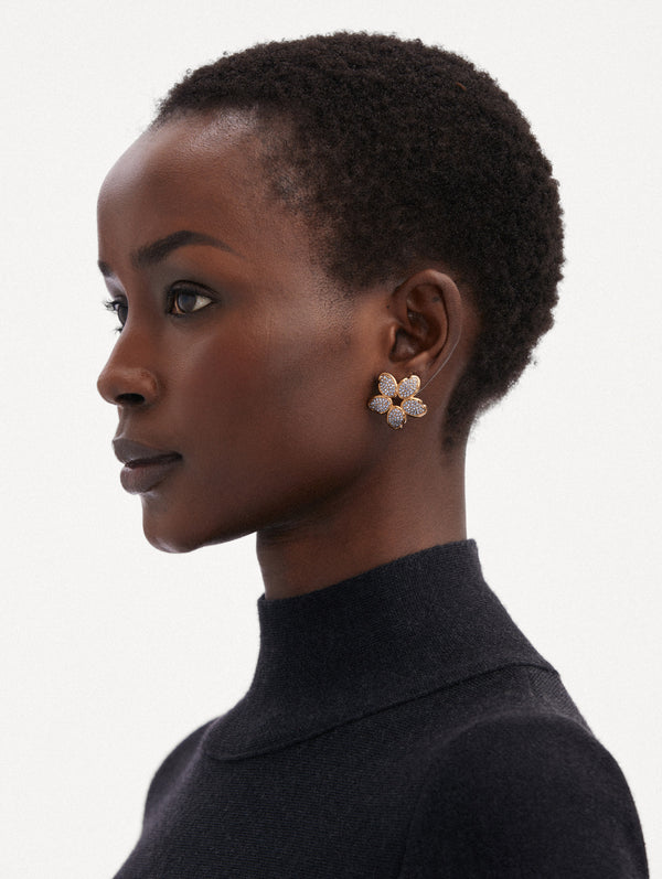 Oscar De La Renta Crystal O Flower Earrings