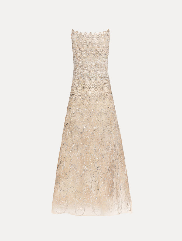 oscar de la renta Crystal Wave Embroidered Dress