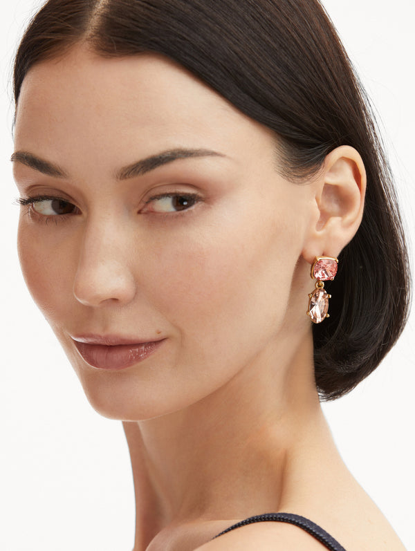 Oscar De La Renta Double Crystal Drop Earrings