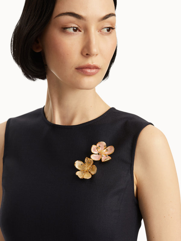 Oscar De La Renta Enamel Cherry Blossom Brooch