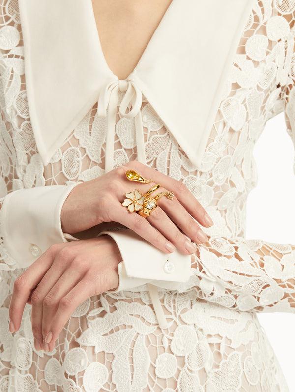 Oscar De La Renta Enamel Cherry Blossom Ring