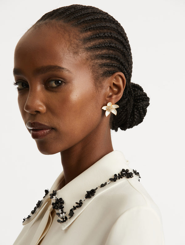 Oscar De La Renta Enamel Jasmine Earrings