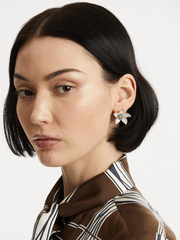 Oscar De La Renta Enamel Jasmine Earrings