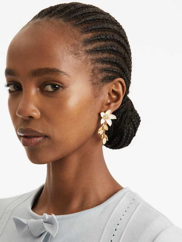 Oscar De La Renta Enamel Jasmine Vine Earrings