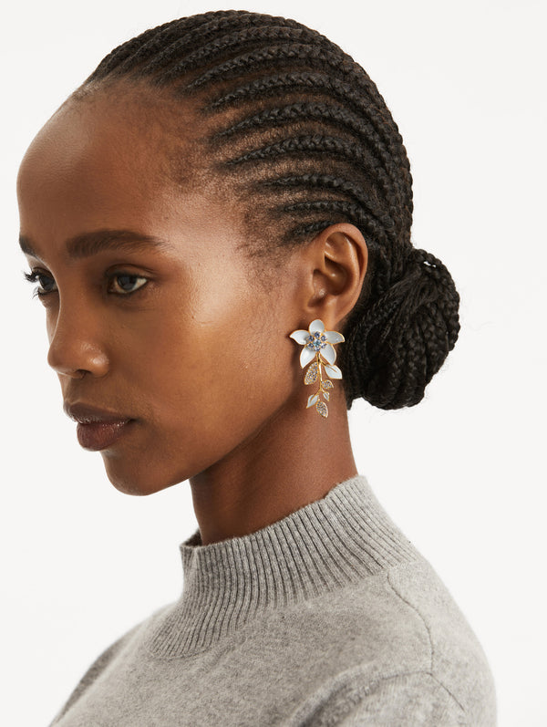 Oscar De La Renta Enamel Jasmine Vine Earrings