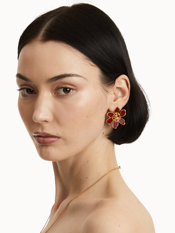 Oscar De La Renta Enamel O Flower Earrings
