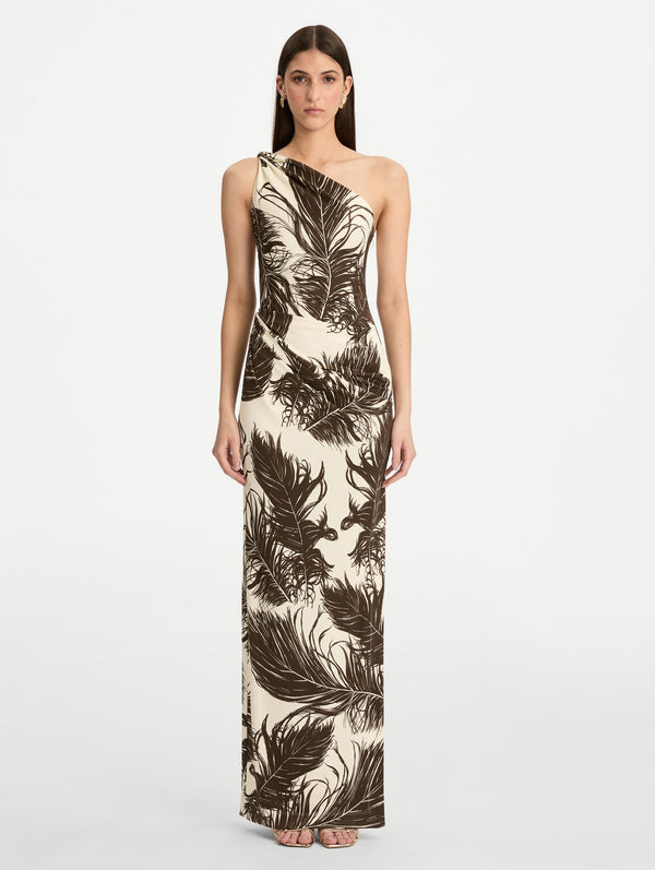 Oscar De La Renta Feather Jersey Maxi Dress