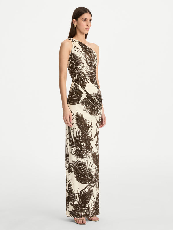 Oscar De La Renta Feather Jersey Maxi Dress