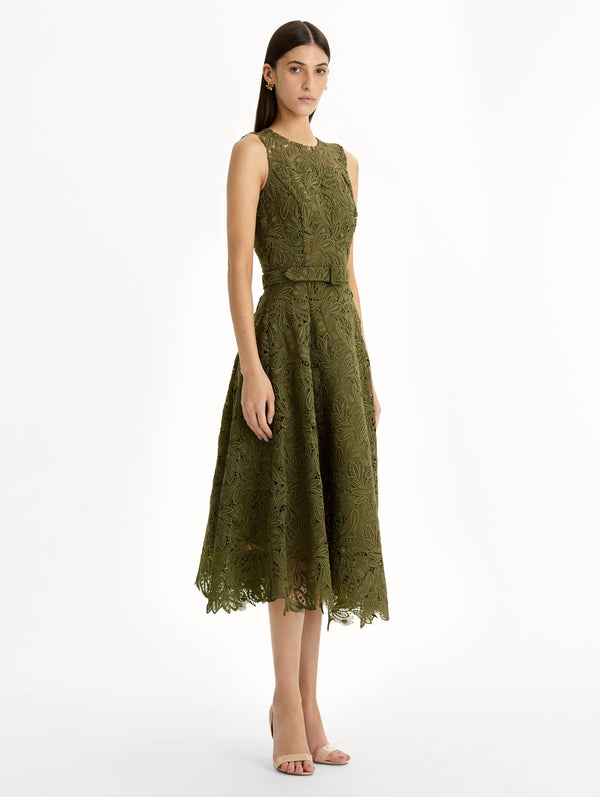 Oscar De La Renta Feather Scroll Guipure Dress