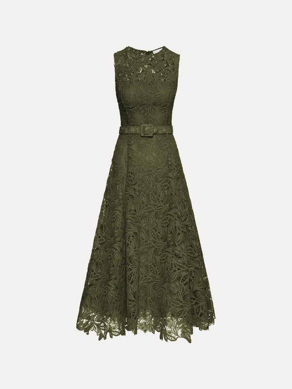 oscar de la renta Feather Scroll Guipure Dress
