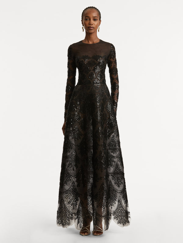 Oscar De La Renta Fern Sequin Embroidered Gown