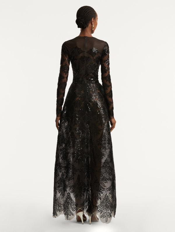 Oscar De La Renta Fern Sequin Embroidered Gown