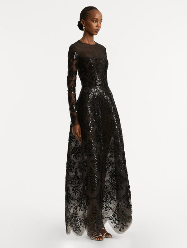 Oscar De La Renta Fern Sequin Embroidered Gown