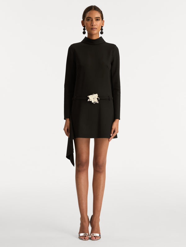 Oscar De La Renta Floral Belt Mock-Neck Dress