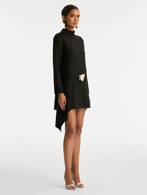 Oscar De La Renta Floral Belt Mock-Neck Dress