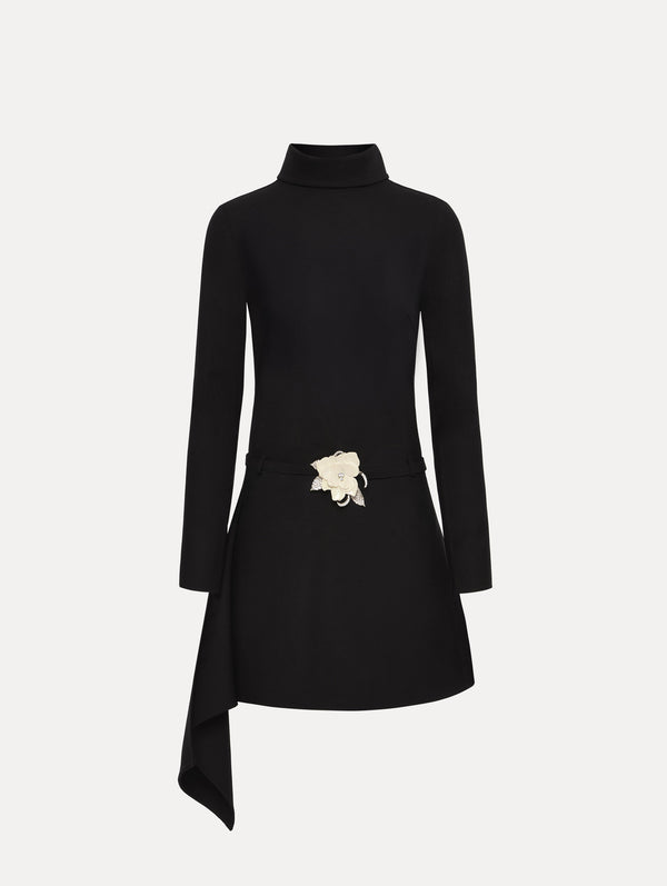 oscar de la renta Floral Belt Mock-Neck Dress