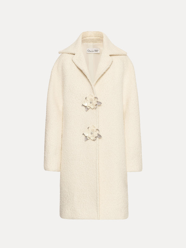 oscar de la renta Floral Button Bouclé Tweed Coat
