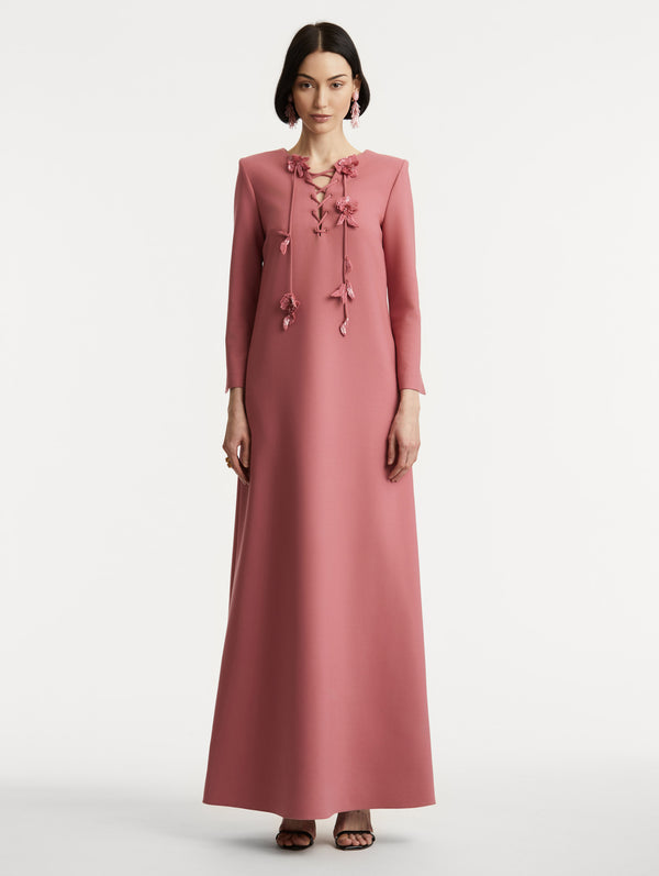 Oscar De La Renta Floral Lace-Up Caftan
