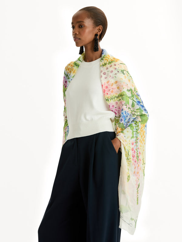 Oscar De La Renta Foxglove Cashmere-Blend Scarf