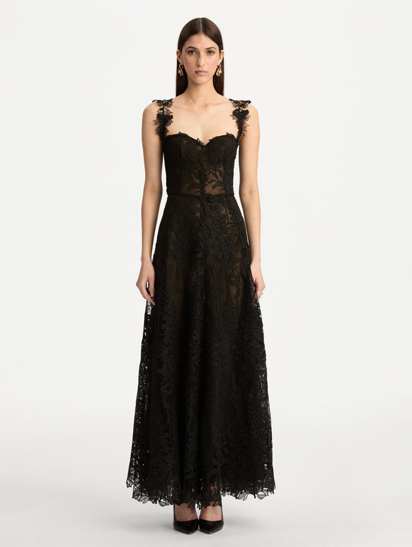 Oscar De La Renta Foxglove Guipure Cocktail Dress