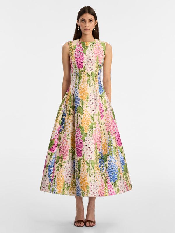Oscar De La Renta Foxglove Jacquard Cocktail Dress