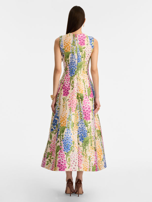 Oscar De La Renta Foxglove Jacquard Cocktail Dress