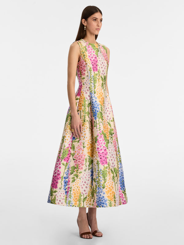 Oscar De La Renta Foxglove Jacquard Cocktail Dress
