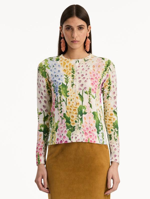 Oscar De La Renta Foxglove Printed Cardigan
