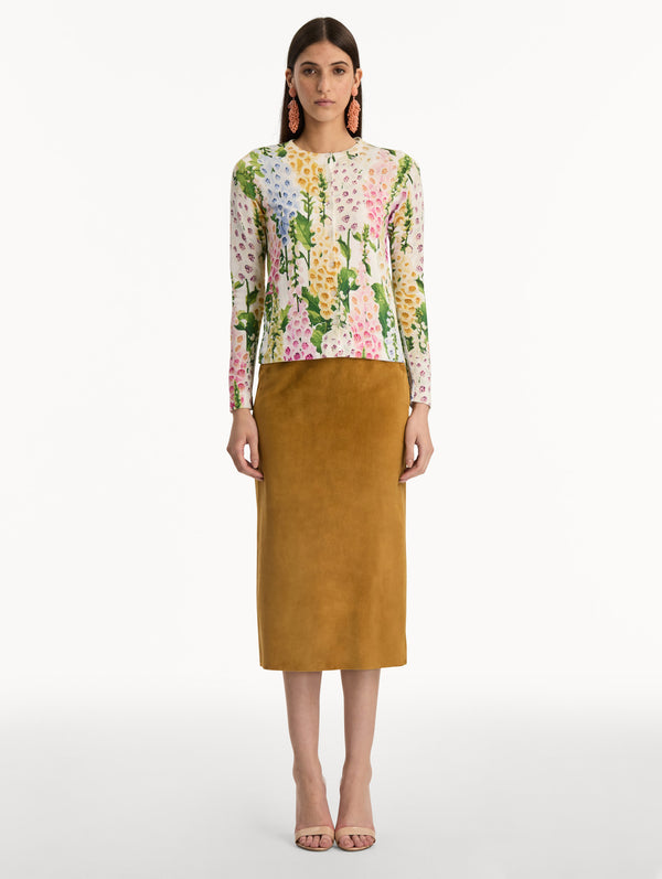 Oscar De La Renta Foxglove Printed Cardigan