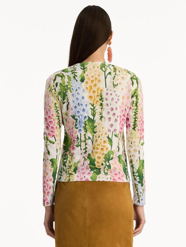 Oscar De La Renta Foxglove Printed Cardigan